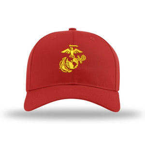 Eagle Globe & Anchor Structured USMC Hat - Red Hat w/ Gold