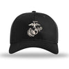 3D Eagle Globe & Anchor Structured USMC Hat - Silver Logo - BLACK