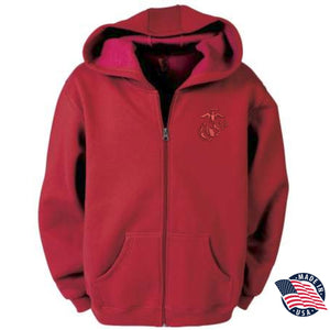 Leatherneck For Life Eagle, Globe, and Anchor Subdued Full Zip Sweatshirt - Red