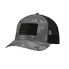 American Flag Blackout PVC Patch Structured Trucker Hat - GREY CAMO/BLACK