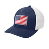 American Flag PVC Patch Flexfit Structured Trucker - NAVY/WHITE