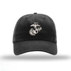 Eagle Globe & Anchor Unstructured USMC Hat embroidery- Black Hat w/ Grey - BLACK
