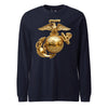 Metallic Gold Eagle Globe & Anchor Long Sleeve T-Shirt - NAVY