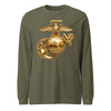 Metallic Gold Eagle Globe & Anchor Long Sleeve T-Shirt - OD GREEN
