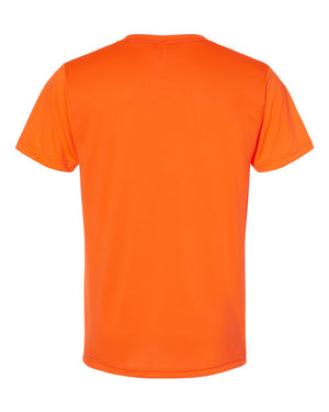 Safety Orange Left Chest Eagle, Globe, and Anchor Established Performance T-Shirt- Black Logo