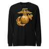 Matte Gold Eagle Globe & Anchor Long Sleeve T-Shirt - BLACK