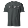 USMC Arch Blackout Woodland Camo T-Shirt - CHARCOAL HEATHER