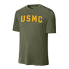 USMC Arch Gold Performance T-Shirt - OD GREEN