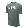 USMC Arch White Performance T-Shirt - CONCRETE HEATHER