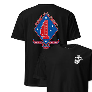 1st Battalion 1st Marines Back Print T-Shirt in black - USMC unit tee