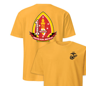 1st Battalion 2nd Marines Back Print T-Shirt in Gold - USMC unit tee