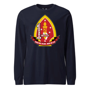 1st Battalion 2nd Marines Long Sleeve T-Shirt in Navy - USMC unit tee