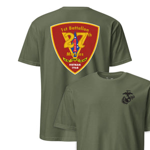1st Battalion 27th Marines Back Print T-Shirt in OD Green - USMC unit tee