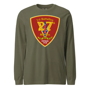 1st Battalion 27th Marines Long Sleeve T-Shirt in OD Green - USMC unit tee