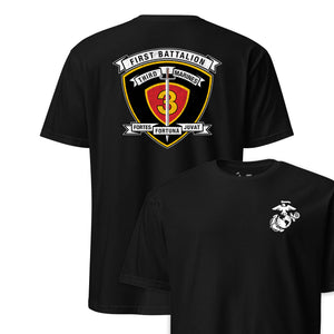 1st Battalion 3rd Marines Back Print T-Shirt in Black - USMC unit tee