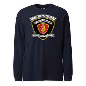 1st Battalion 3rd Marines Long Sleeve T-Shirt in Navy - USMC unit tee