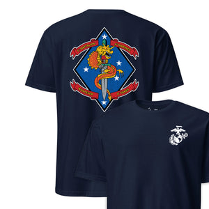 1st Battalion 4th Marines Back Print T-Shirt in Navy - USMC unit tee