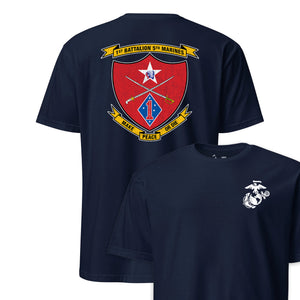 1st Battalion 5th Marines Back Print T-Shirt in Navy - USMC unit tee