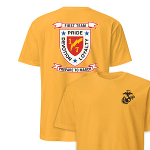 1st Battalion 7th Marines Back Print T-Shirt in Gold - USMC unit tee