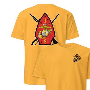 1st Battalion 8th Marines Back Print T-Shirt in Gold - USMC unit tee
