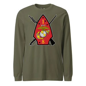 1st Battalion 8th Marines Long Sleeve T-Shirt in OD Green - USMC unit tee
