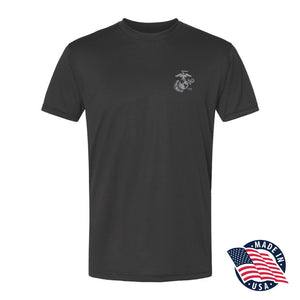 Black Left Chest Eagle, Globe, and Anchor Established Performance T-Shirt- Grey Logo