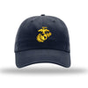 Eagle Globe & Anchor Unstructured USMC Hat with 3D embroidery- Navy Hat w/ Gold - NAVY