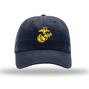 Eagle Globe & Anchor Unstructured USMC Hat embroidery- Navy Hat w/ Gold