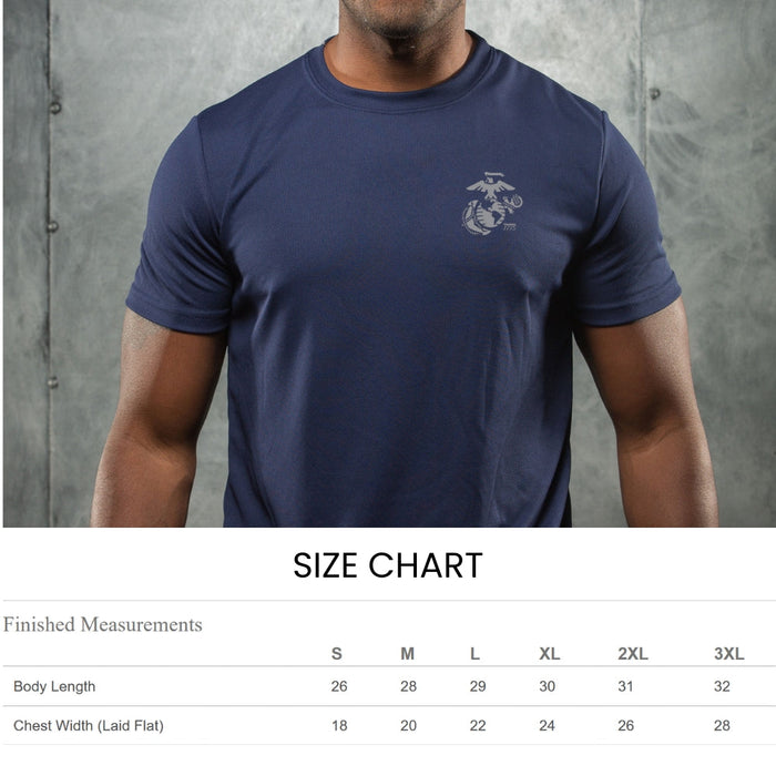 Navy Left Chest Eagle, Globe, and Anchor Established Performance T-Shirt- Grey Logo