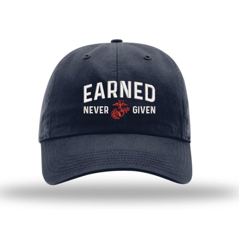 Earned Never Given Unstructured USMC Hat with 3D embroidery- Navy Hat