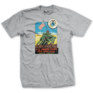 1950s Era Iwo Jima Poster T-Shirt in heather grey - USA made USMC vintage tee