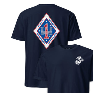 1st Combat Engineer Battalion Back Print T-Shirt in Navy - USMC unit tee