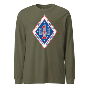 1st Combat Engineer Battalion Long Sleeve T-Shirt in OD Green - USMC unit tee