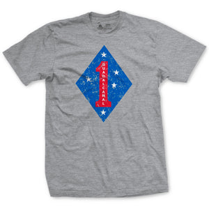 1st Division Vintage T-Shirt in Heather Grey - USMC 1st Division Marine Corps tee