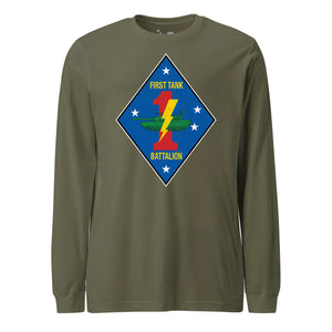 1st Tank Battalion Long Sleeve T-Shirt in OD Green - USMC unit tee