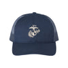 Eagle Globe And Anchor Structured Trucker- Silver Logo - NAVY/NAVY