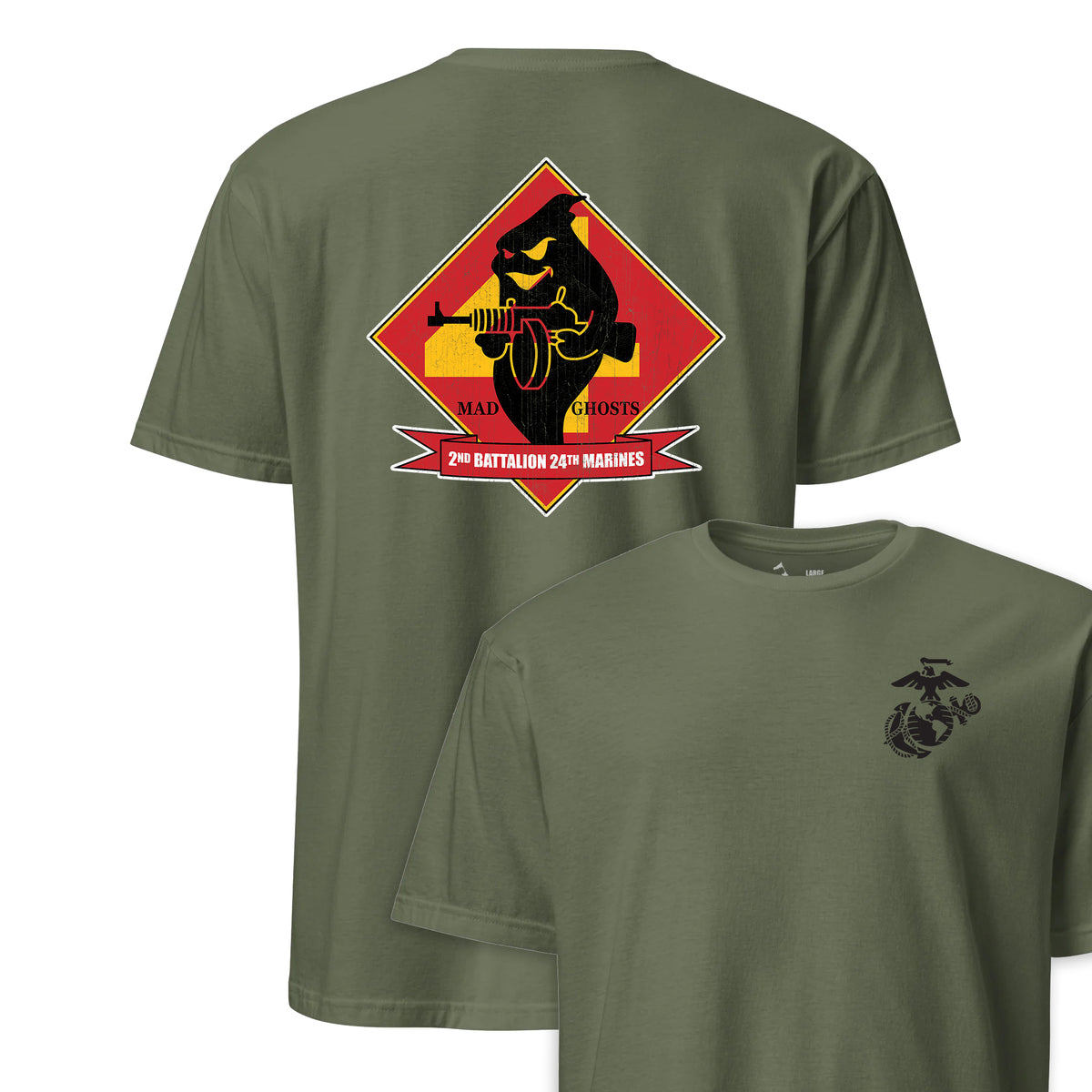 2nd Battalion 24th Marines Back Print T-Shirt — OD Green
