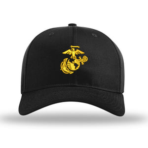 Eagle Globe & Anchor Structured USMC Hat with 3D embroidery - Black Hat w/ Gold