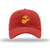 Eagle Globe & Anchor Unstructured USMC Hat with 3D embroidery- Red Hat w/ Gold - RED
