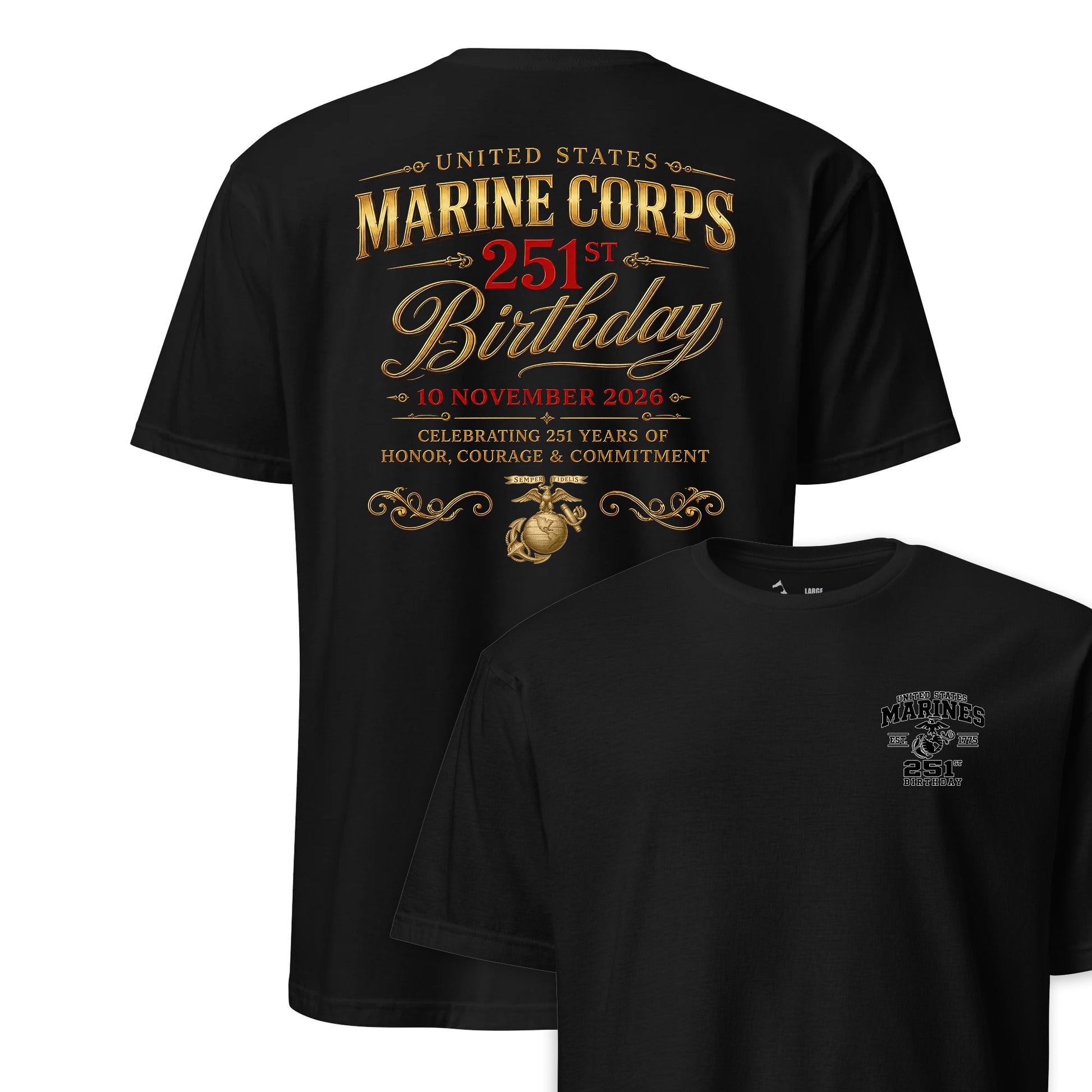 251st USMC Birthday Honor Courage Commitment T-Shirt