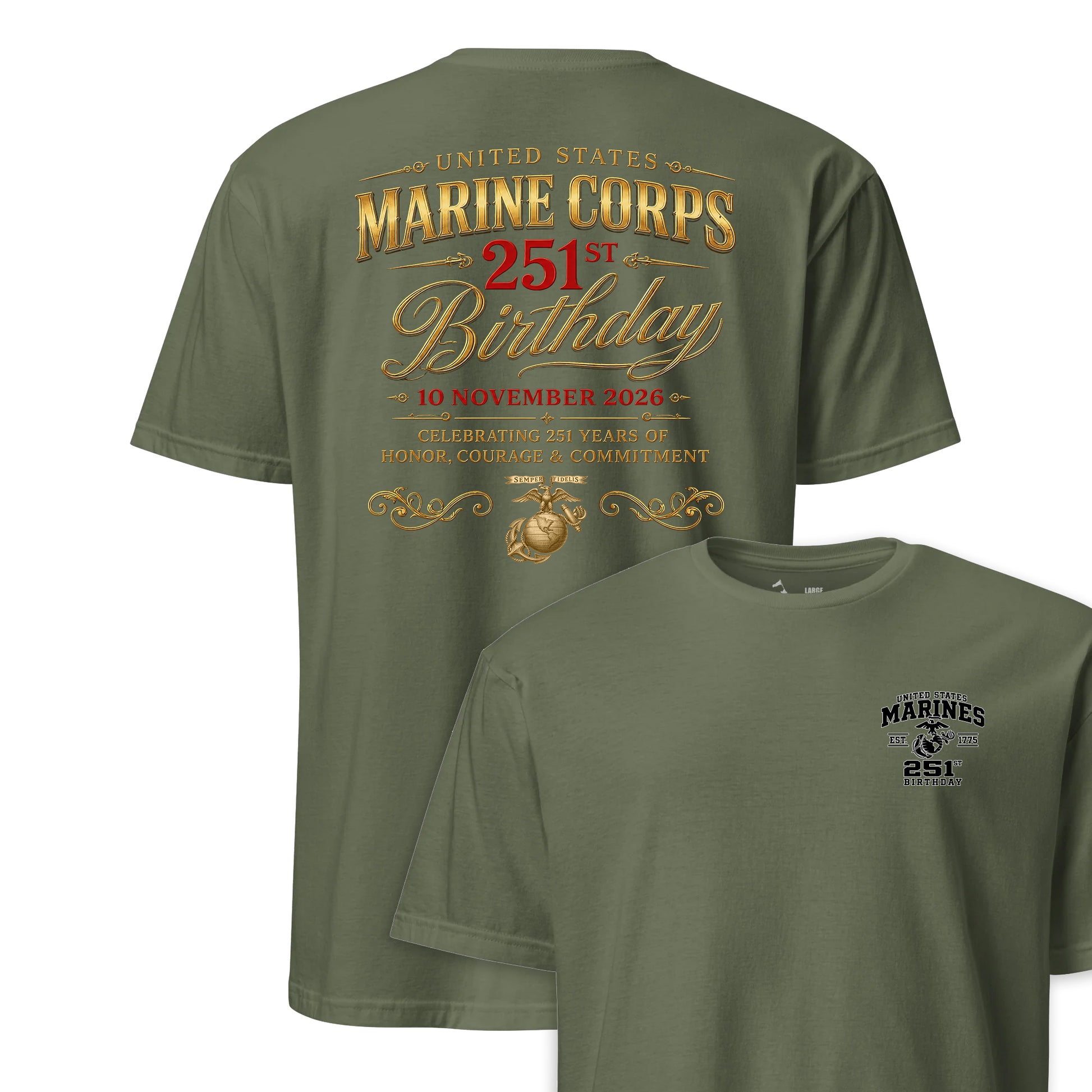 251st USMC Birthday Honor Courage Commitment T-Shirt