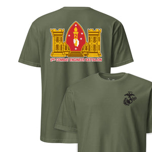 2nd Combat Engineer Battalion Back Print T-Shirt in OD Green - USMC unit tee