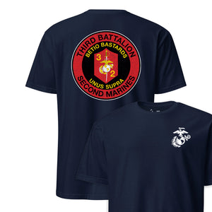 3rd Battalion 2nd Marines Back Print T-Shirt in Navy - USMC unit tee