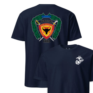 3rd Battalion 4th Marines Back Print T-Shirt in Navy - USMC unit tee