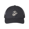 Eagle Globe And Anchor Structured Trucker- Silver Logo - BLACK/BLACK