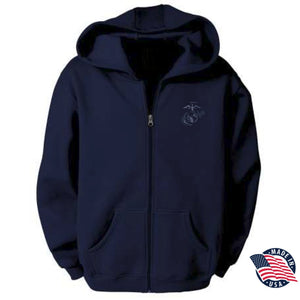 Leatherneck For Life Eagle, Globe, and Anchor Subdued Full Zip Sweatshirt - Navy