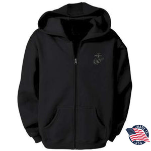 Leatherneck For Life Eagle, Globe, and Anchor Subdued Full Zip Sweatshirt - Black