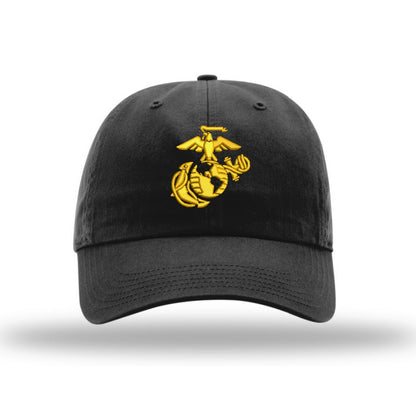 Eagle Globe & Anchor Unstructured USMC Hat with 3D embroidery - Black Hat w/ Gold