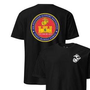 6th Engineer Support Battalion Back Print T-Shirt in Black - USMC unit tee