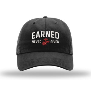 Earned Never Given Unstructured USMC Hat - Black Hat